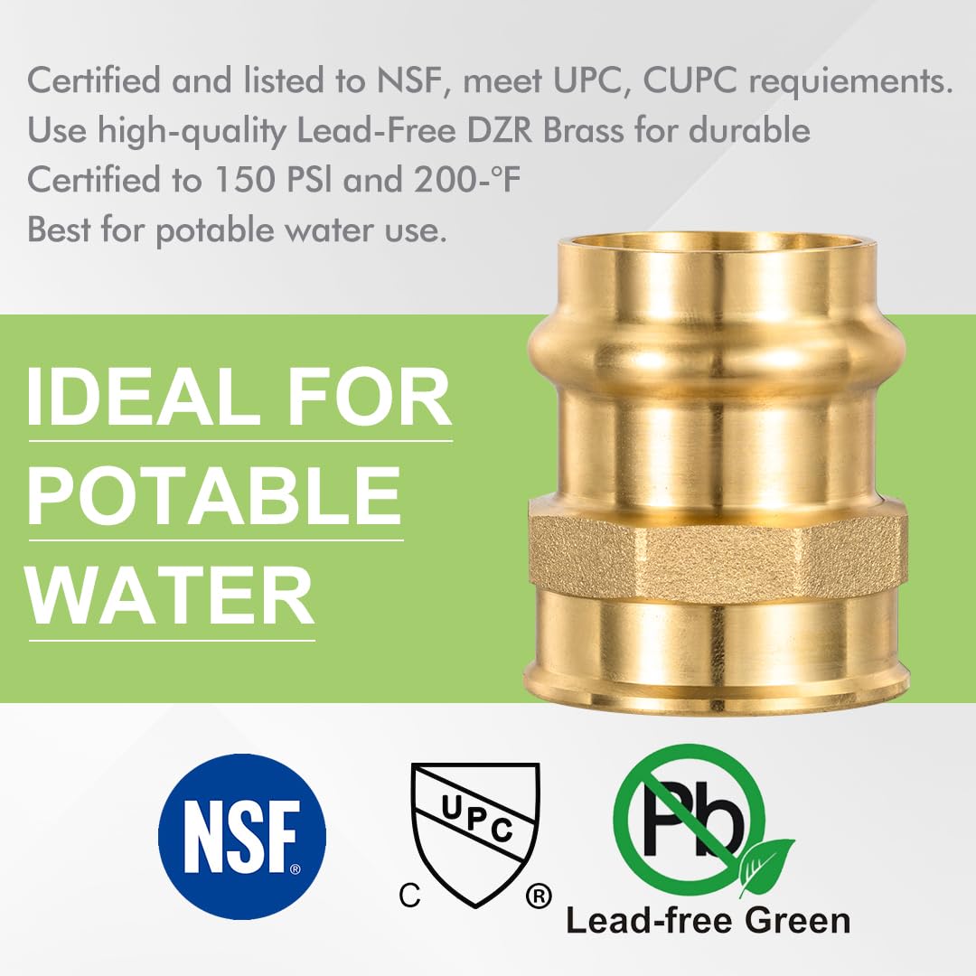 Paquete de 5 accesorios ProPress de latón ProPress de 1 pulgada x 1 pulgada NPT hembra adaptador ProPress de cobre a tubo NPT hembra con junta tórica EPDM para tuberías de cobre y conexiones