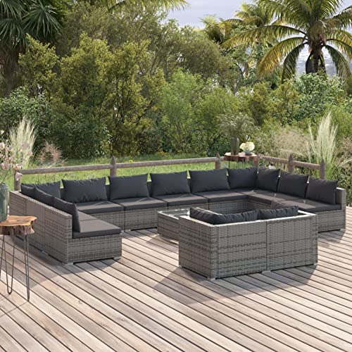 Bounv Poly Rattan Loungemöbel Gartenlounge mit Kissen 12-13 Personen Sitzgruppe Gartenmöbel Gartengarnitur Wetterfest… – Bild 3