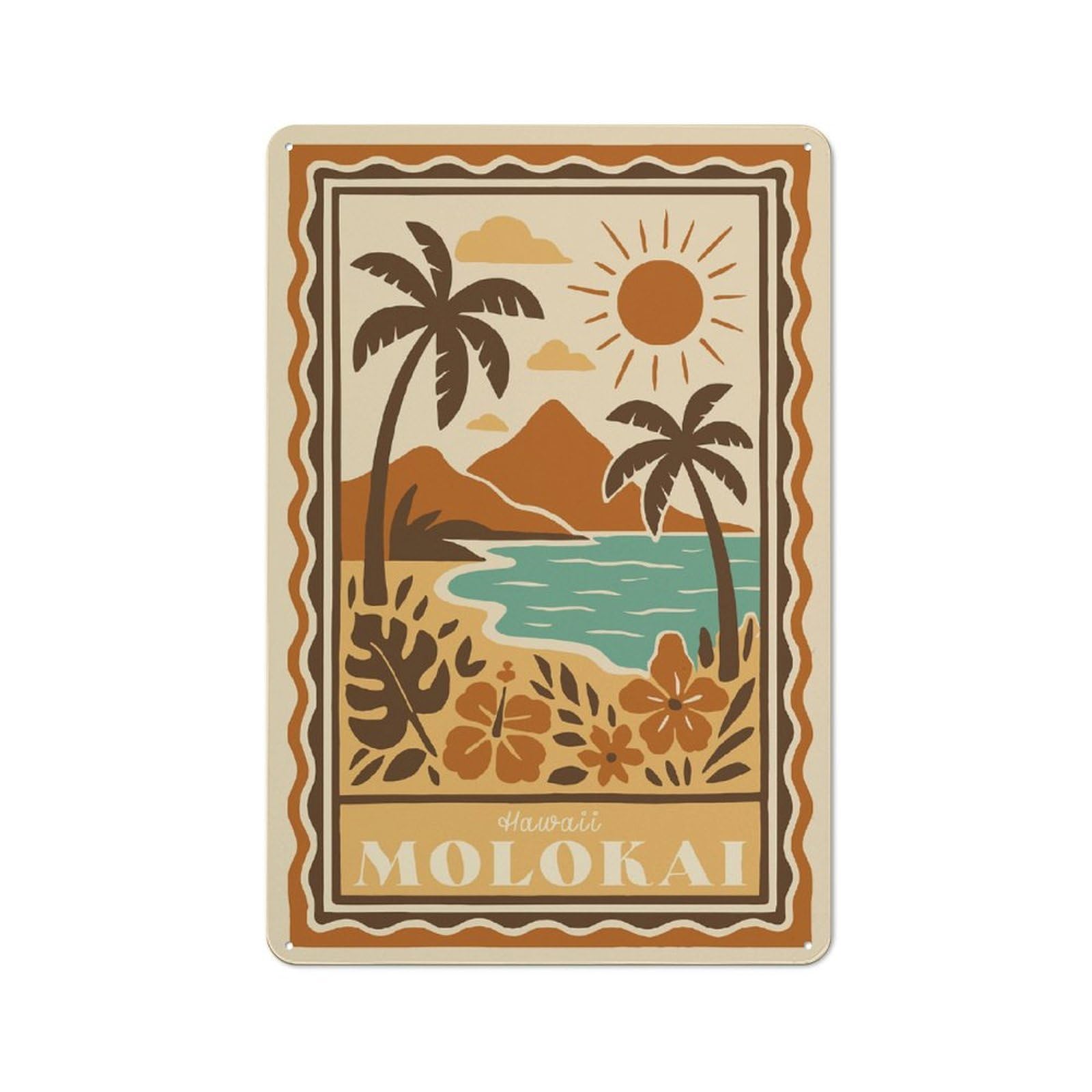Junmoney Style-7 Casual Hawaii Molokai Tropical Beach Scene Shed Metal Sign 30X20cm, Utility Space Decor For Shed, Garden Room, Porch Or Garage