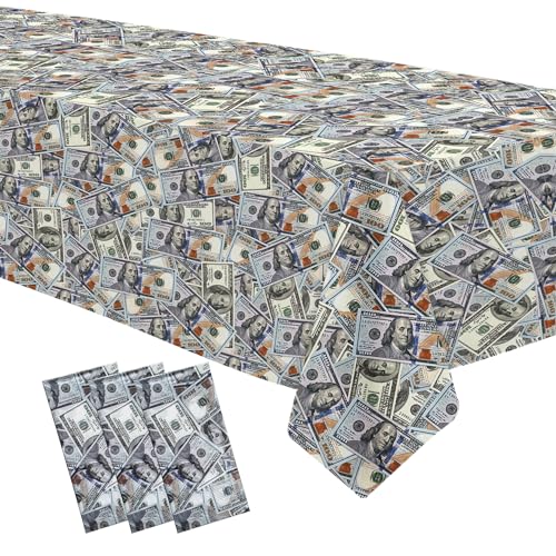 Xenorik Money Party Tablecloth Decorations for Birthday Baby Shower - Disposable One Hundred Dollar Bill Birthday Party Supplies Decorations Table Cover - 3 Pack (54in x 108in)