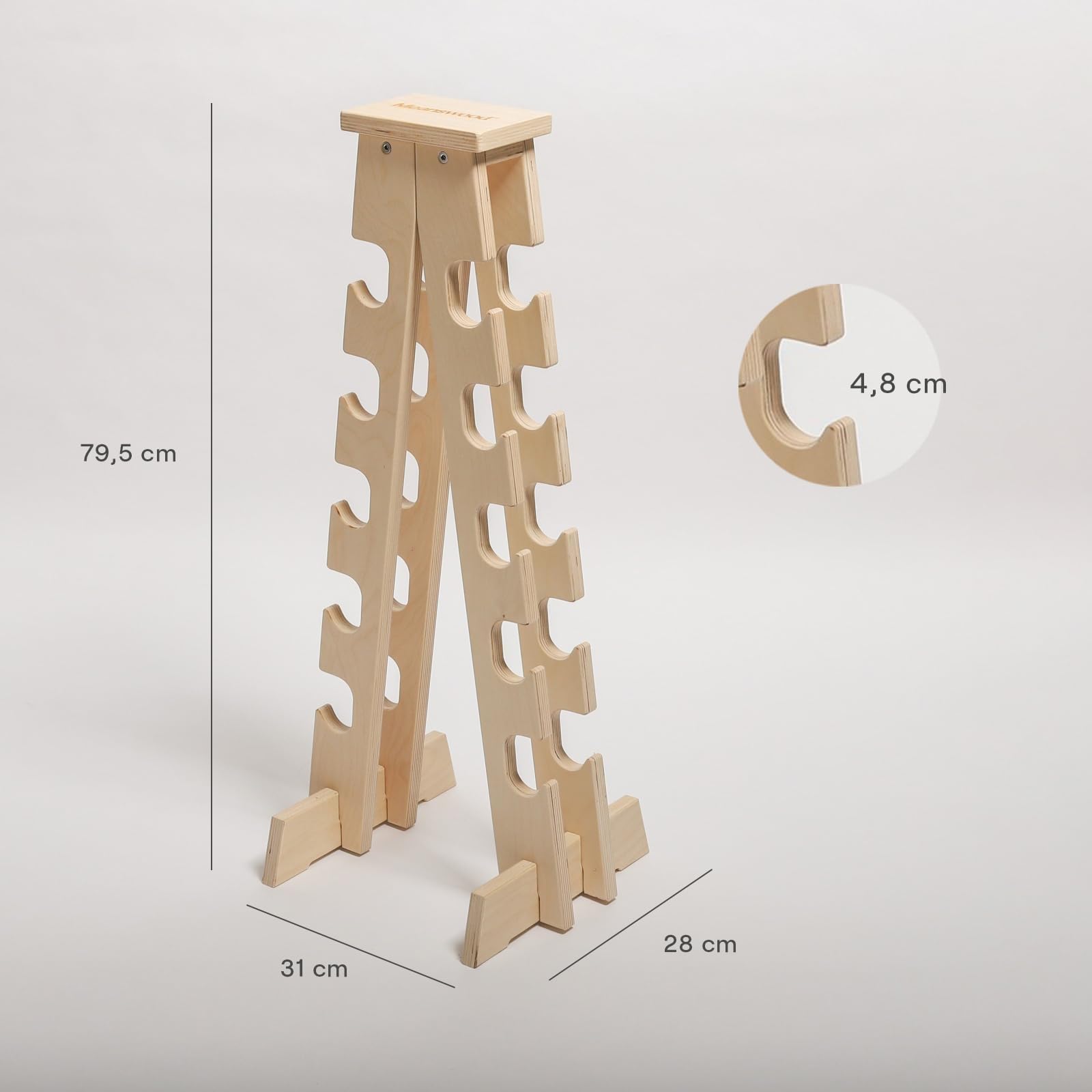 Meanswood Hantelständer Holz – Hantelablage für Zuhause, Kurzhantel Regal, Hantelhalterung aus Holz für bis zu 10 Hanteln (90 kg Max.) - Made in Italy