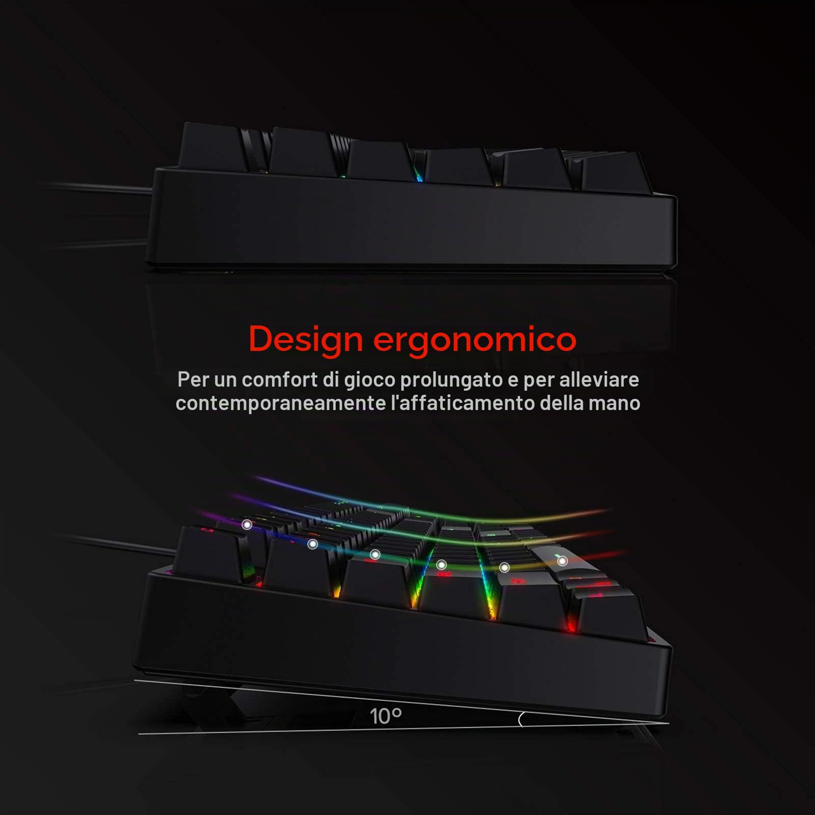 Redragon K582-US SURARA Tastiera da gioco meccanica QWERTY retroilluminata a LED RGB con 104 tasti, layout americano (interruttore rosso - layout americano)