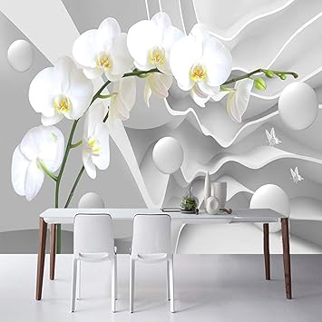 Spatial Extension Personality Stereo Relief Butterfly Orchid Ball Mural Wallpaper, Photo Wallpaper Wall Murals Space Decor Paintings, Suitable for Living Room and Bedroom,118