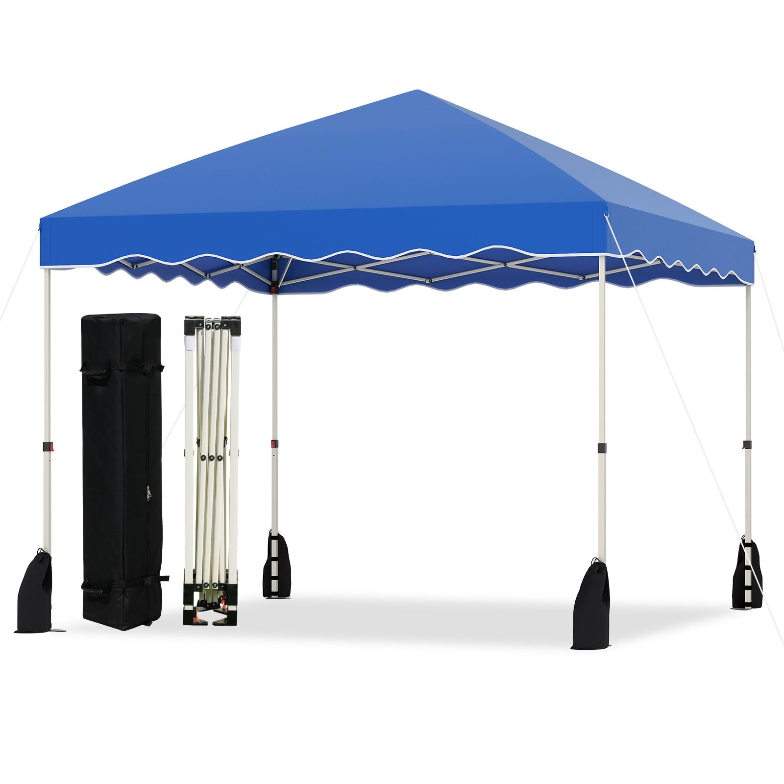 COSTWAY 3m x 3m Pop up Canopy Tent, Portable Foldable Garden Gazebo Instant Shelter with Wheeled Bag, 4 Sandbags, Stakes and Wind Ropes, Heavy-Duty Commercial Party Event Camping Tent (Blue)