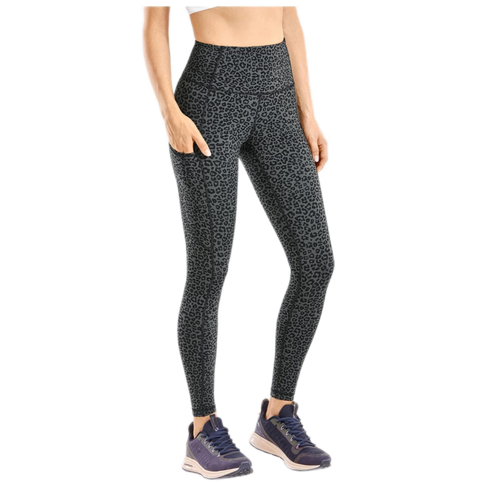 Polainas Impermeables Pantalones de yoga de cintura alta de las mujeres con bolsillos desnudos sentimientos de entrenamiento Leggings Polainas Trail Running ( Color : Leopard Printed31 , Size : Small