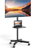 PERLESMITH PSTVMC04 Rolling TV Cart for 23-60" TVs - Height Adjustable Mobile Stand with Wheels, Shelf, 55lbs Capacity, VESA 400x400