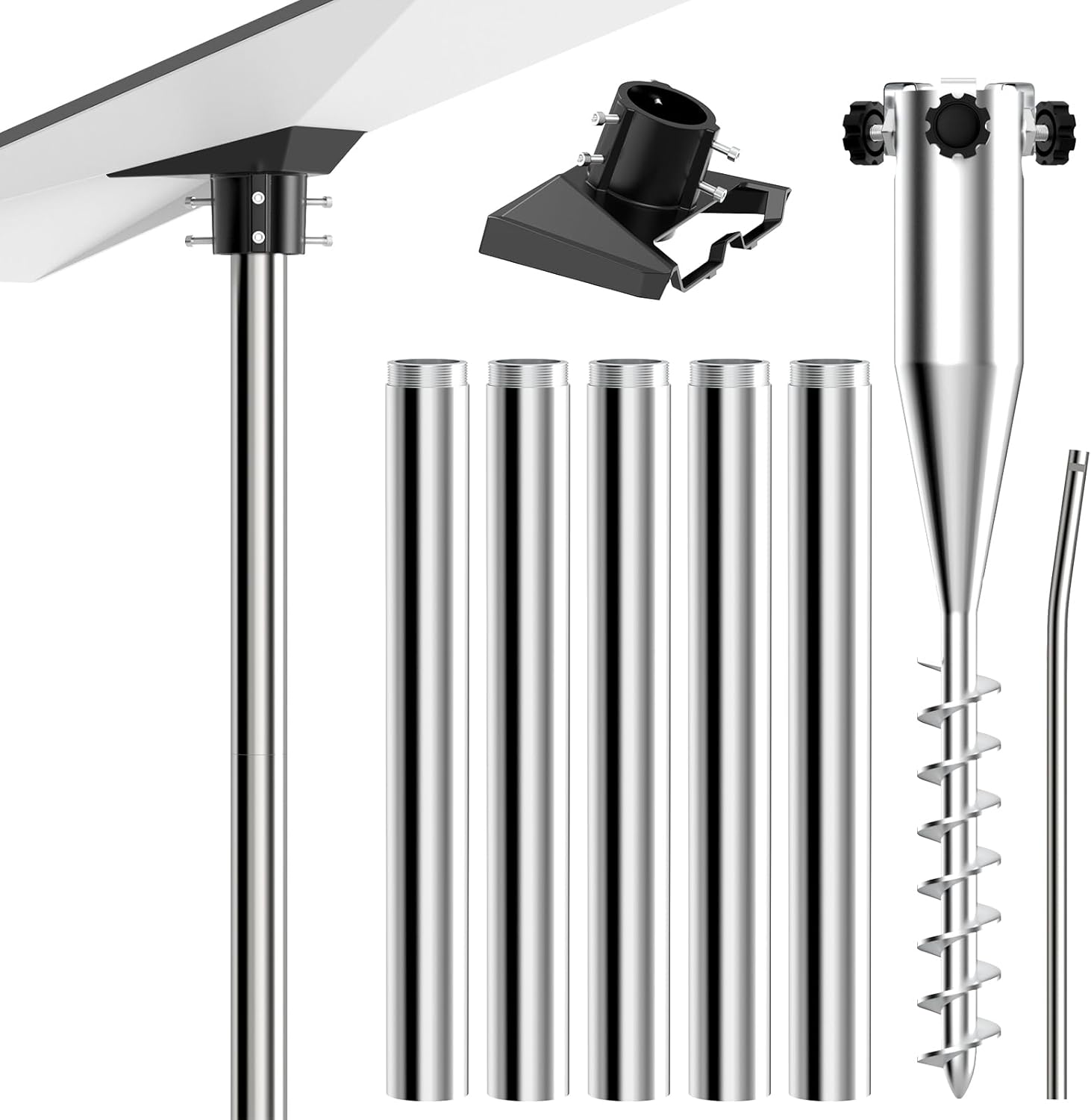 Gen 3 Pole Mount for Starlink, Stainless Steel Starlink Ground Mounting Kit with 5 Pole, No Dig Ground Anchor, Gen 3 Pipe Adapter(Aluminum Alloy), Star Link Mounts for Yard Lawn Ground Gen3 Pole Mount
