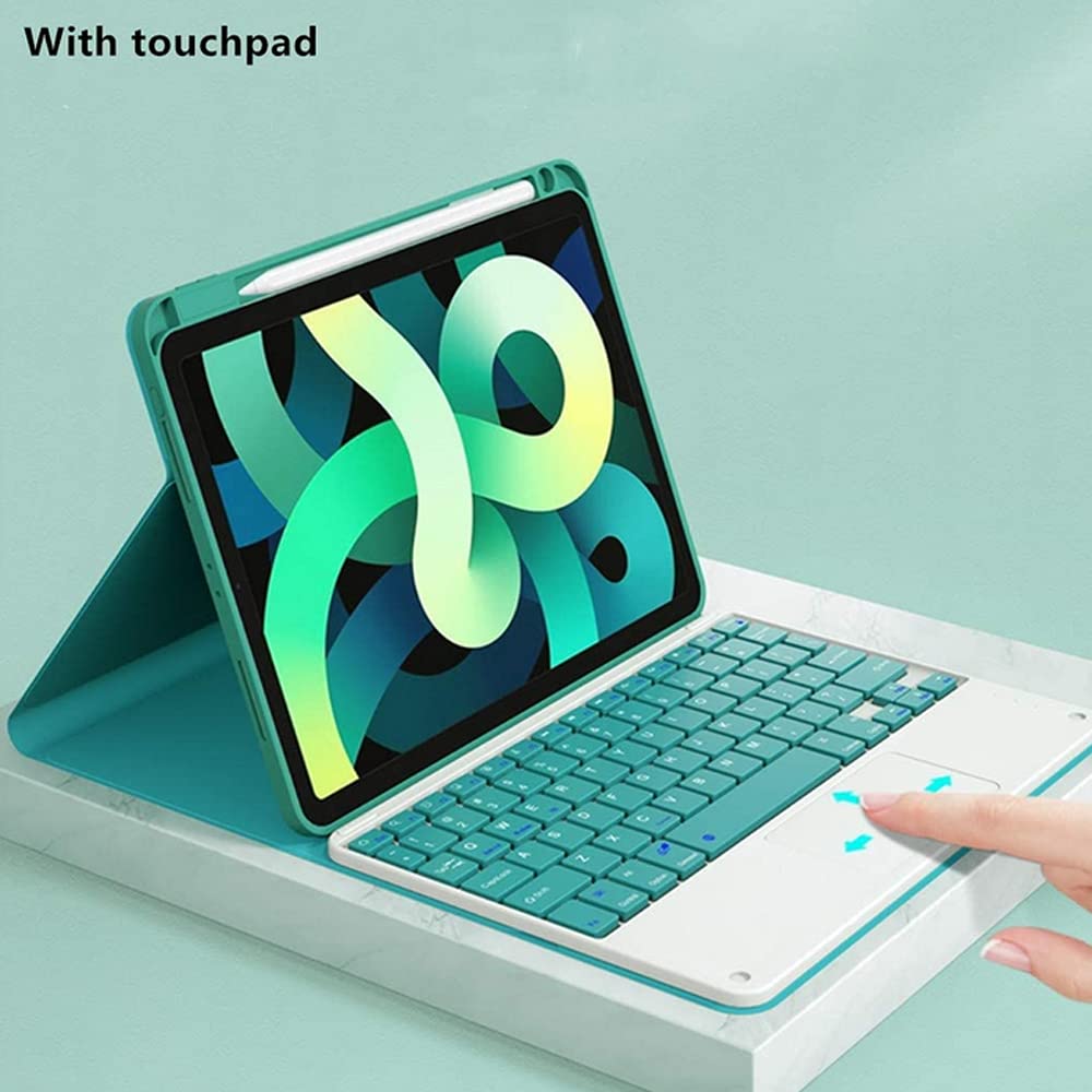 Etui na klawiaturę dotykową do iPada Air 2 / iPad Air, 7 kolorów podświetlenia, urocza klawiatura z klawiaturą z wąską inteligentną osłoną, wbudowany uchwyt na ołówki, zielony DrakGreen