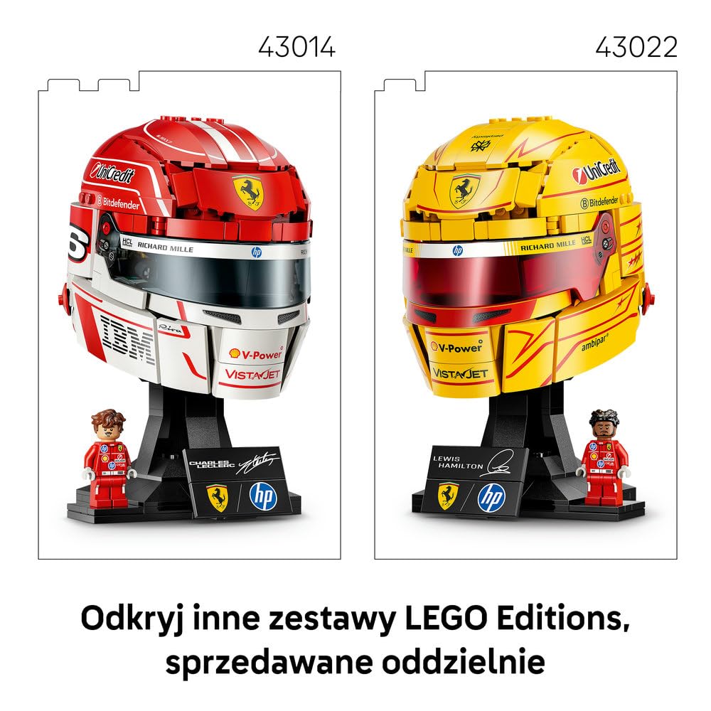 LEGO Editions Kask Charles Leclerc Scuderia Ferrari HP 43014 | Gadżet F1, zestaw klocków dla dzieci i nastolatków, prezent dla fana Formuły 1, dla chłopców i dziewczynek 14+, 886 elementów