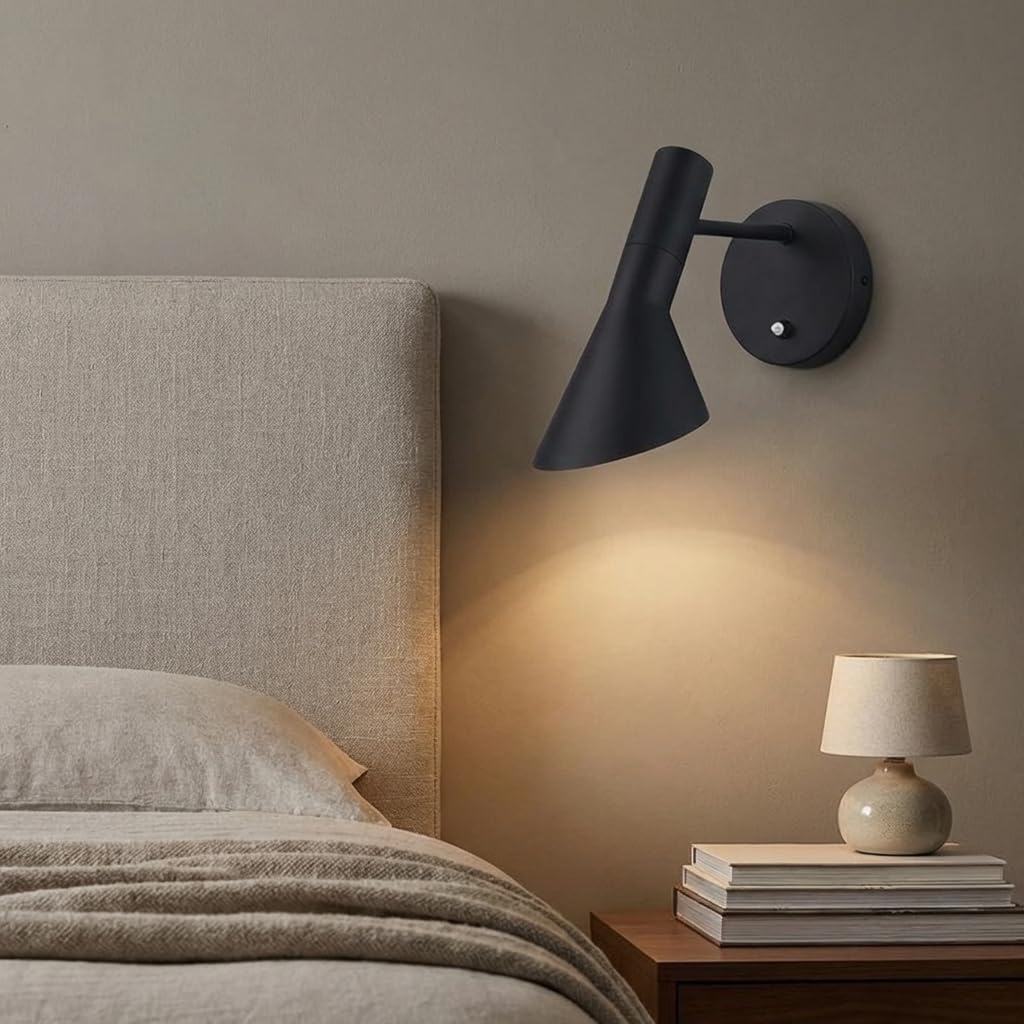 BARCELONA LED Wandleuchte Melisa aus hochwertigem Aluminium in Schwarz, Retro Design Schwenkbarer Wandleuchten, E27 Ideal für Schlafzimmer Nachttisch, Wohnzimmer & Flur, Moderne Innenbeleuchtung