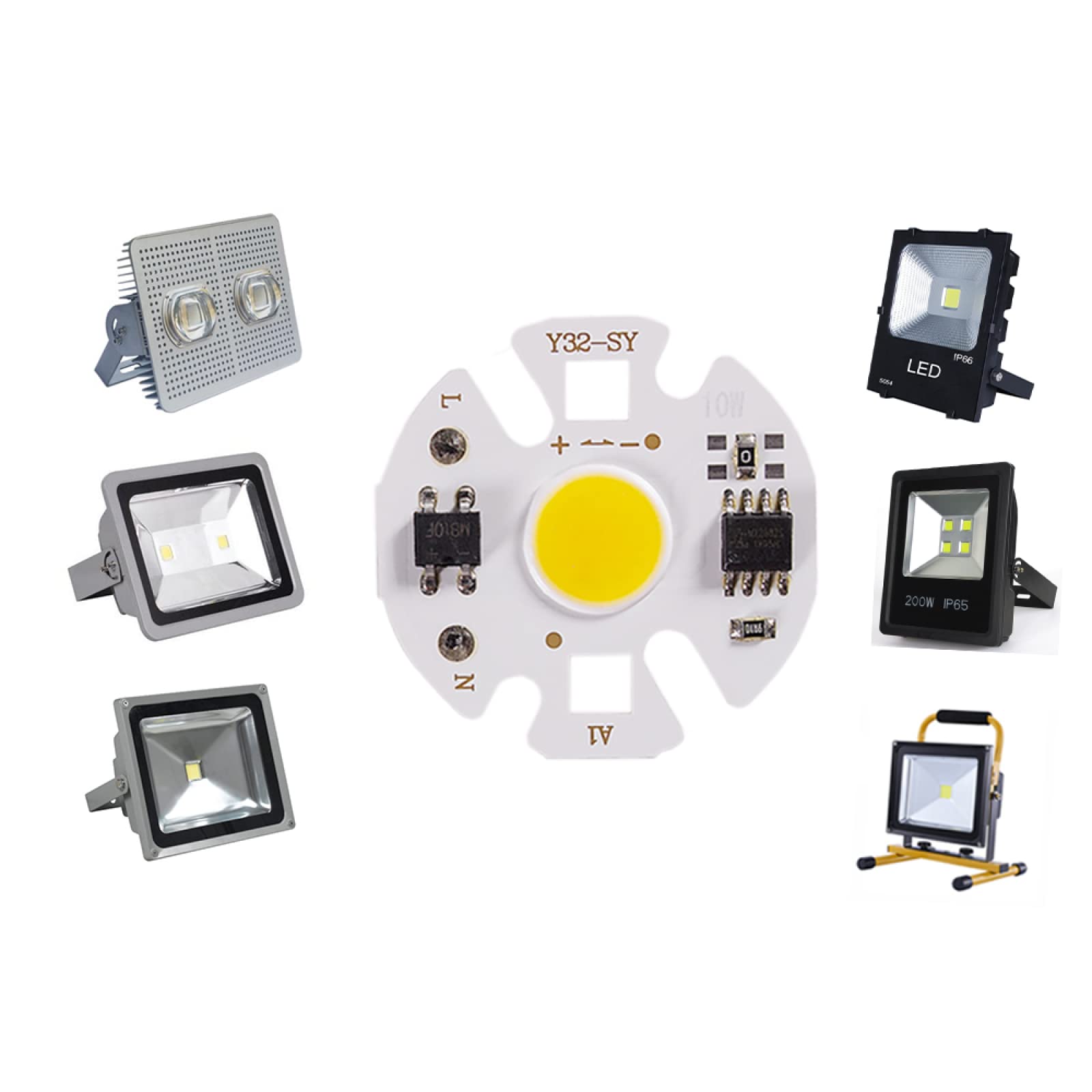 Żarówka LED, 2 szt. 3W-12W AC220V COB LED Chip Light do reflektorów i reflektorów, białe, ciepłe białe(Warm White,AC220V 10W)