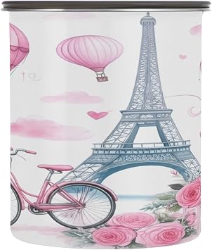 Dreamy Eiffel Tower Airtight Food Storage Containers, 30 oz Stainless Steel Canisters with One-Touch Seal for Coffee, Flour, Sugar, Dry Food Kitchen Stackable Pantry Storage Jars