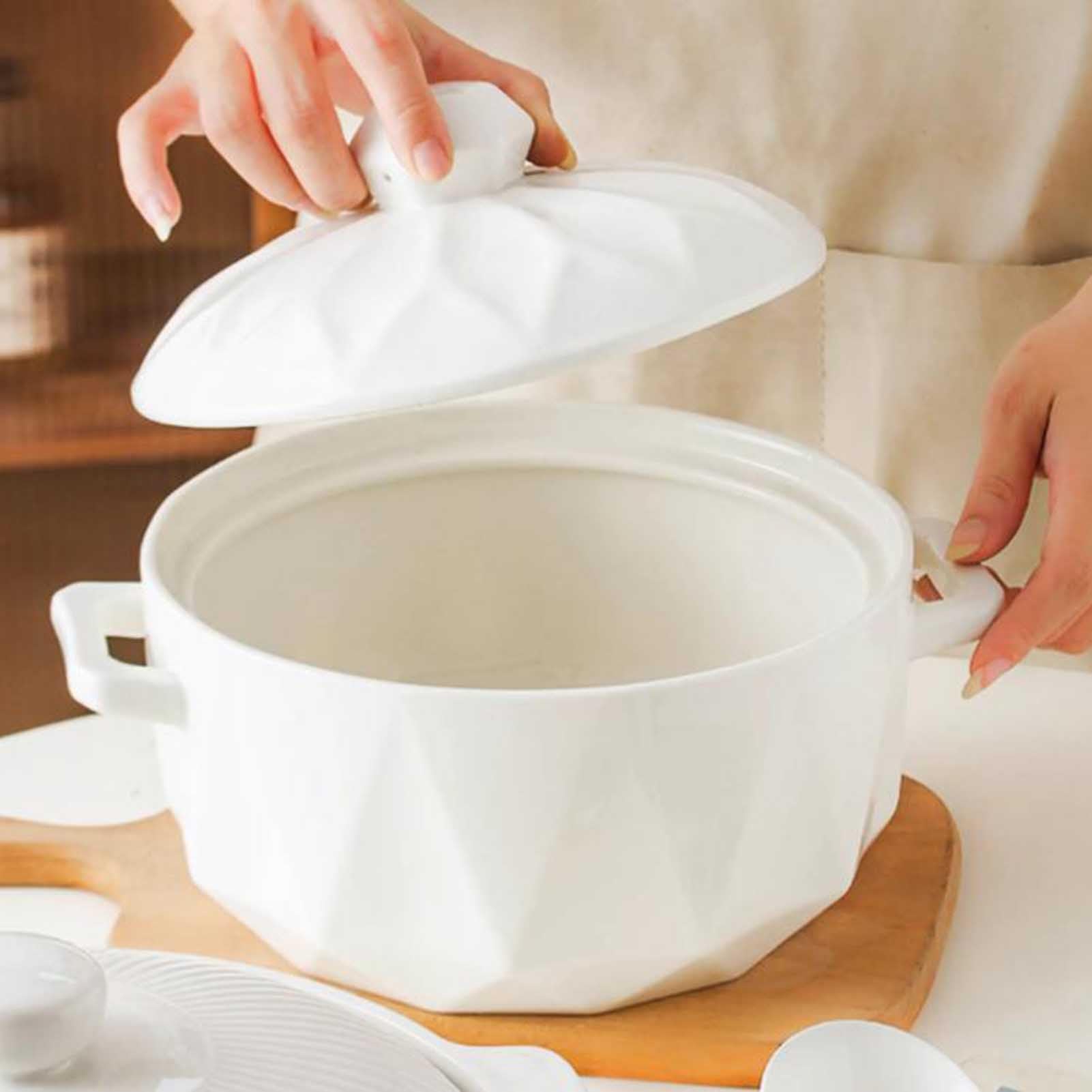 Vnook Soupière en céramique avec louche, soupière de service en porcelaine | Avec deux anses, idéale pour la décoration de la cuisine, au restaurant ou à la maison.