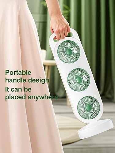 Miniatura 3 de Ventilador de torre portátil con 3 turbinas, modo brisa natural, alimentado por USB, blanco y verde