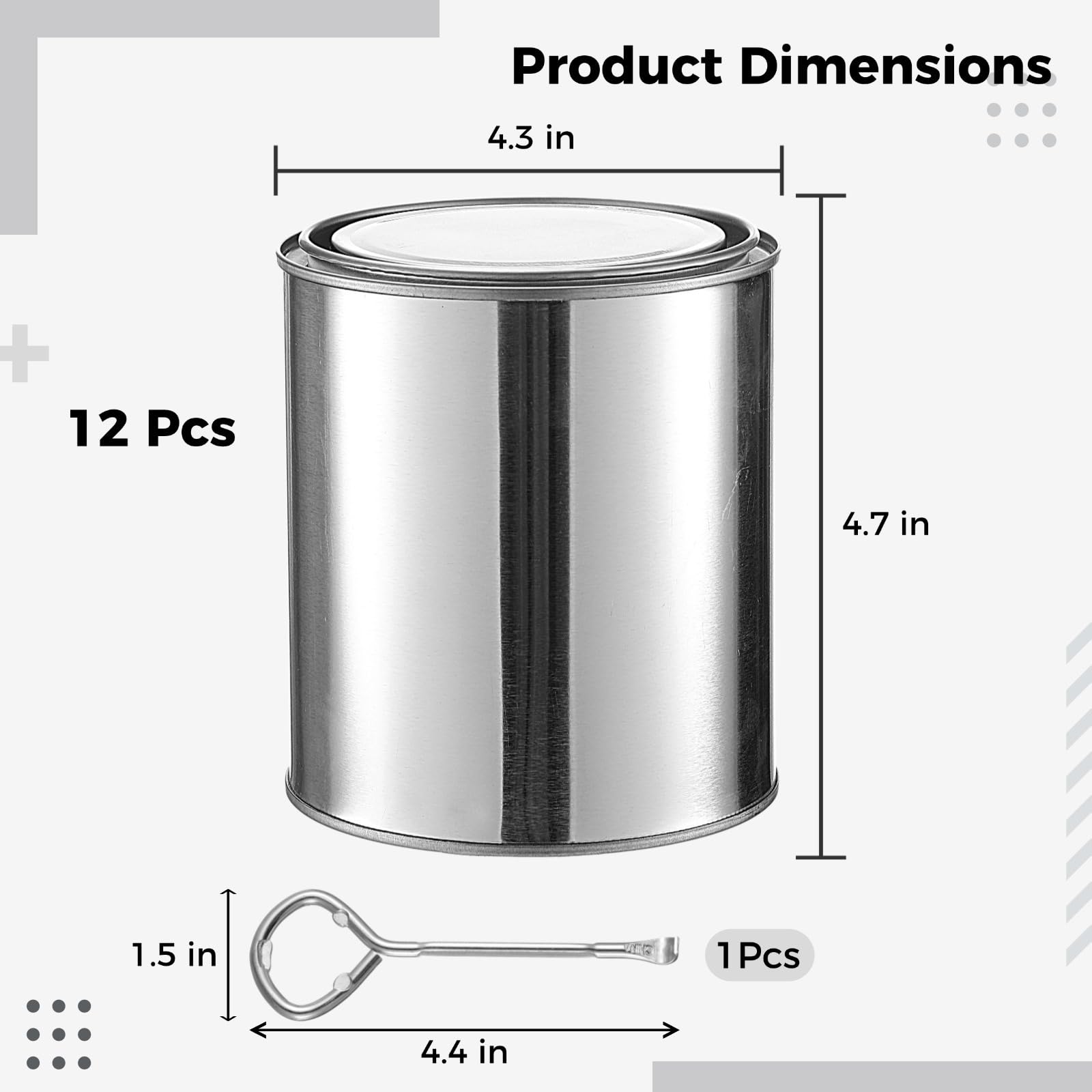 Paquete de 12 latas de pintura de metal vacías con abrelatas y tapas, recipientes de 2 pintas para pinturas, disolventes, adhesivos