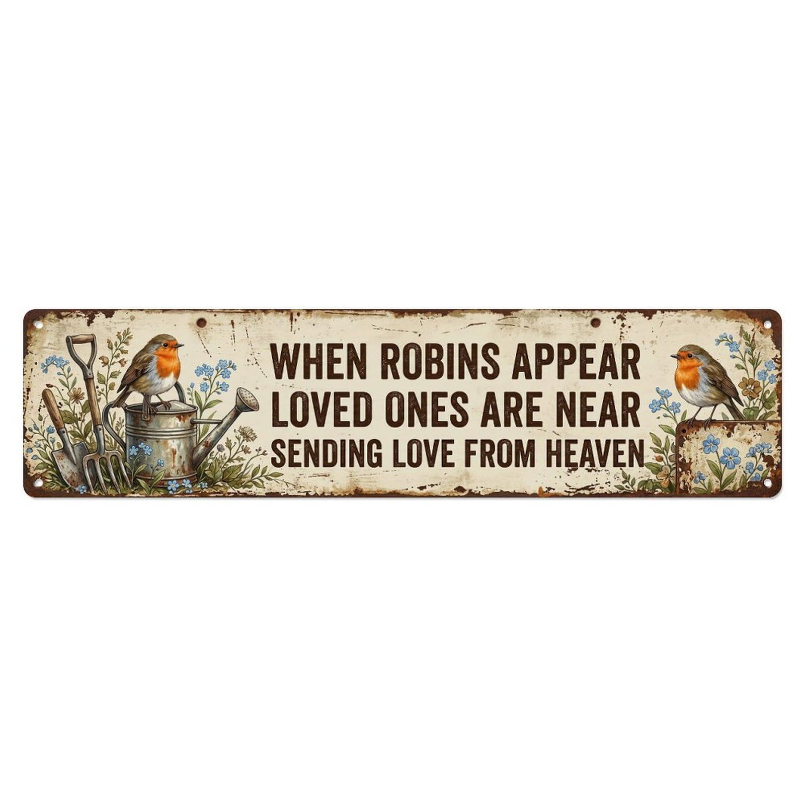 Robin Bird Garden Quote Heaven (1) Metal Tin Skinny Sign Plaque Wall Decor for Cafe, Club Bar, Office, Home Garden Metal Poster 4x16Inch