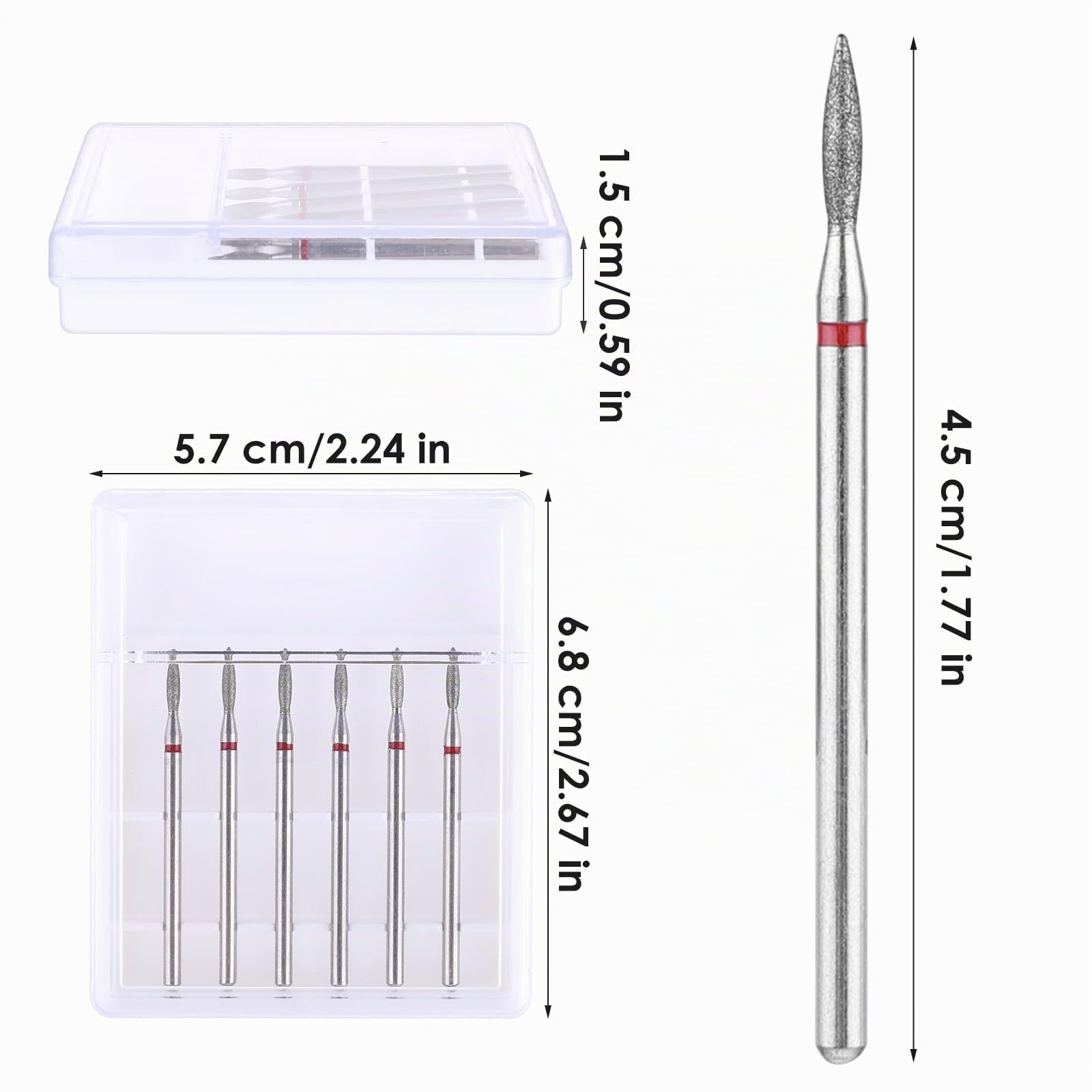 Juego De 6 Brocas Para Cutículas Juego De Brocas De Diamante Para Uñas Con Estuche Herramientas De Manicura Profesionales De 3/32 Pulgadas Brocas De Carburo Para Uñas Limpias Para Salón