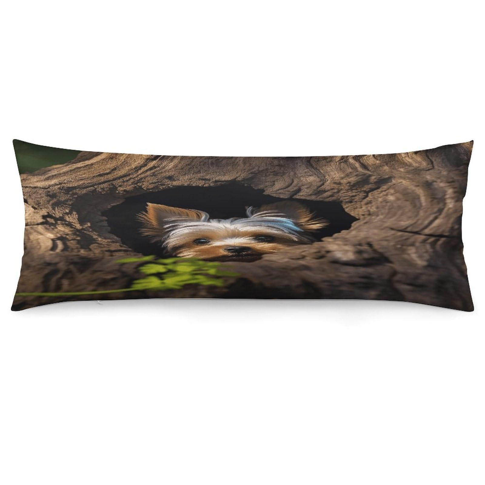 A Little Yorkshire Terrier Nestled in A Tree Hole Throw Pillow Cover Soft Pillow Case Decorative Lumbar Pillow Cover Cozy Throw Pillowcase Polyester Rectangular Cushion Case Decor for Couch Sofa Bed