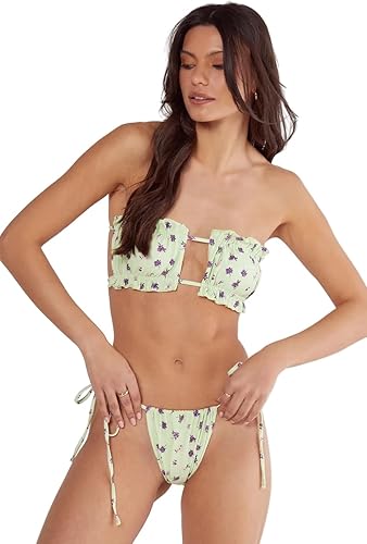 Nasty Gal Ditsy Floral Ruched Bandeau Bikini Set Mint