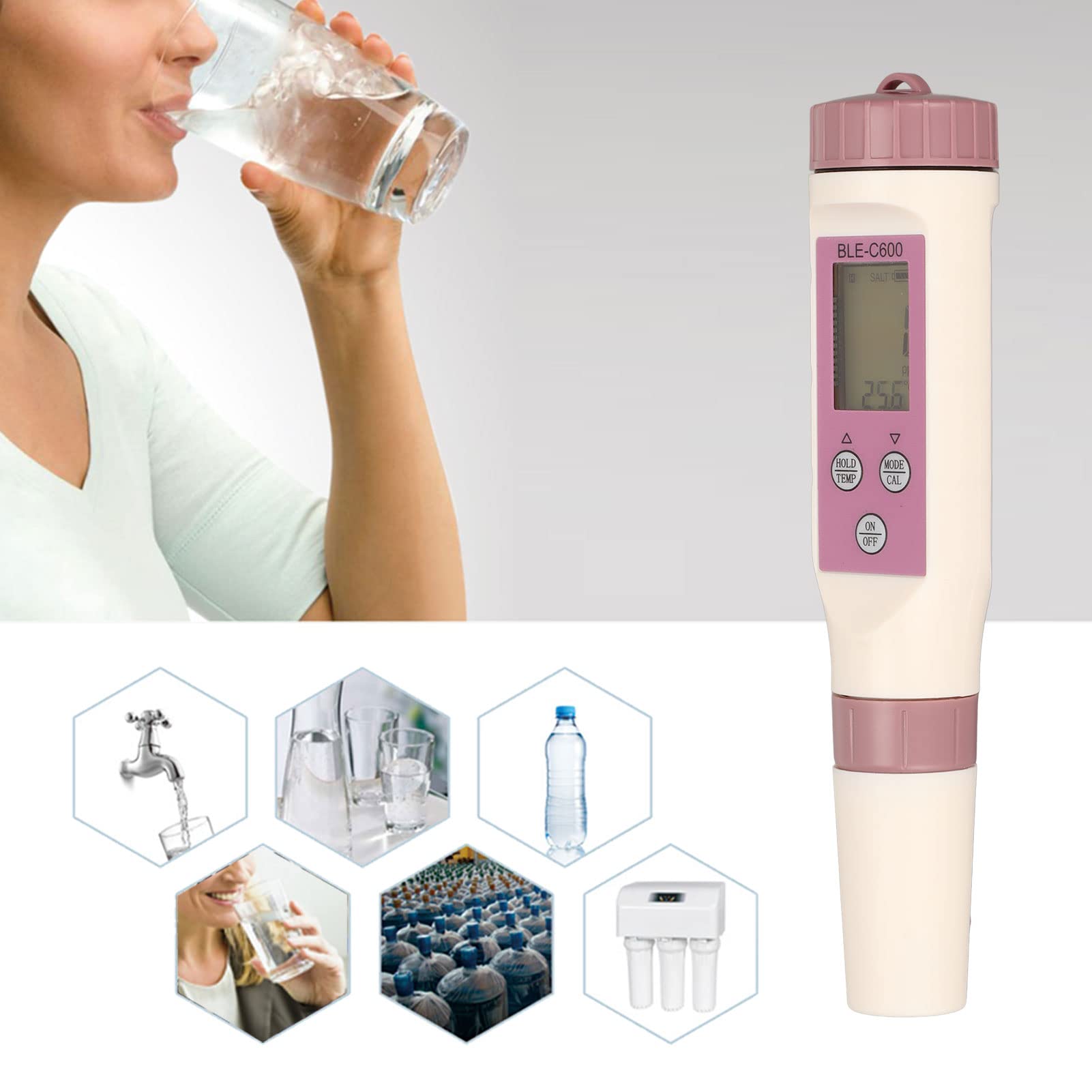 Greensen Penna di Rilevamento a qualità 'Acqua, Tester di qualità 'Acqua Digitale con Sonda Ad Alta Sensibilità, Misuratore PH Multi Parametro per Piscina, Acquario E Acqua Potabile