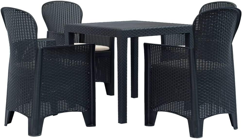 Festnight Salon de Jardin en Plastique Mobilier de Jardin 5 pcs Mobilier de Salle à Manger de terrasse 1 Table et 4 chaises de Jardin Anthracite — vue 2