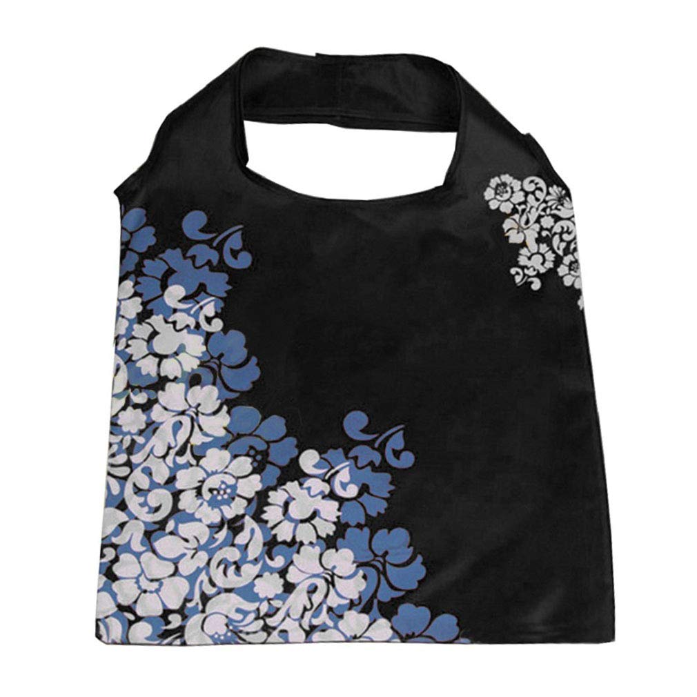 Junhouse Black Reusable Shopping Bag, Eco Friendly Foldable Grocery Bags Large Heavy Duty Washable Tote Bag Handbag
