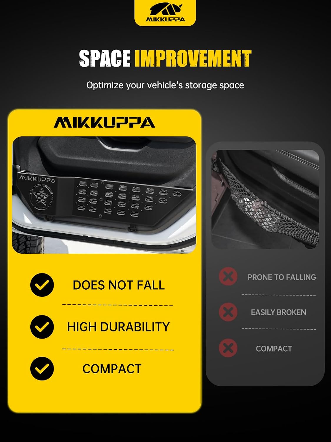 MIKKUPPA Metal Front Door Storage Pockets - Compatible with Jeep Wrangler JL JLU 4XE 2018-2024 & Gladiator JT 2020-2024 Interior Storage Expansion Accessories, Door Side Insert Organizer Box 2Pcs