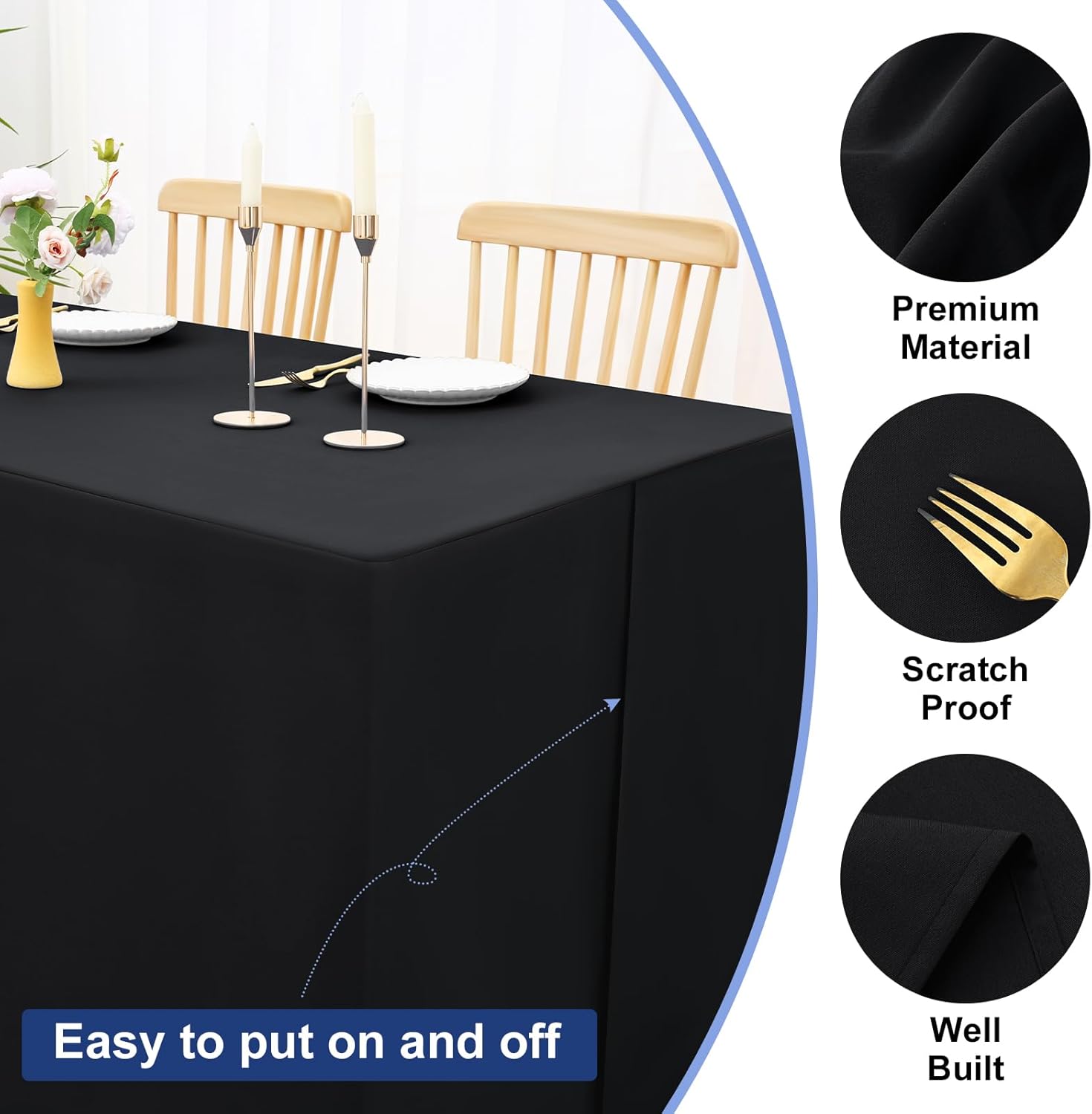 homing 2 Packs Rectangle Fitted Tablecloth, 8 Foot Washable Fabric Table Cloth, Waterproof Polyester Table Cover for Party, Trade Show, Outdoor and Indoor (Black, 30" x 96") - Image 3