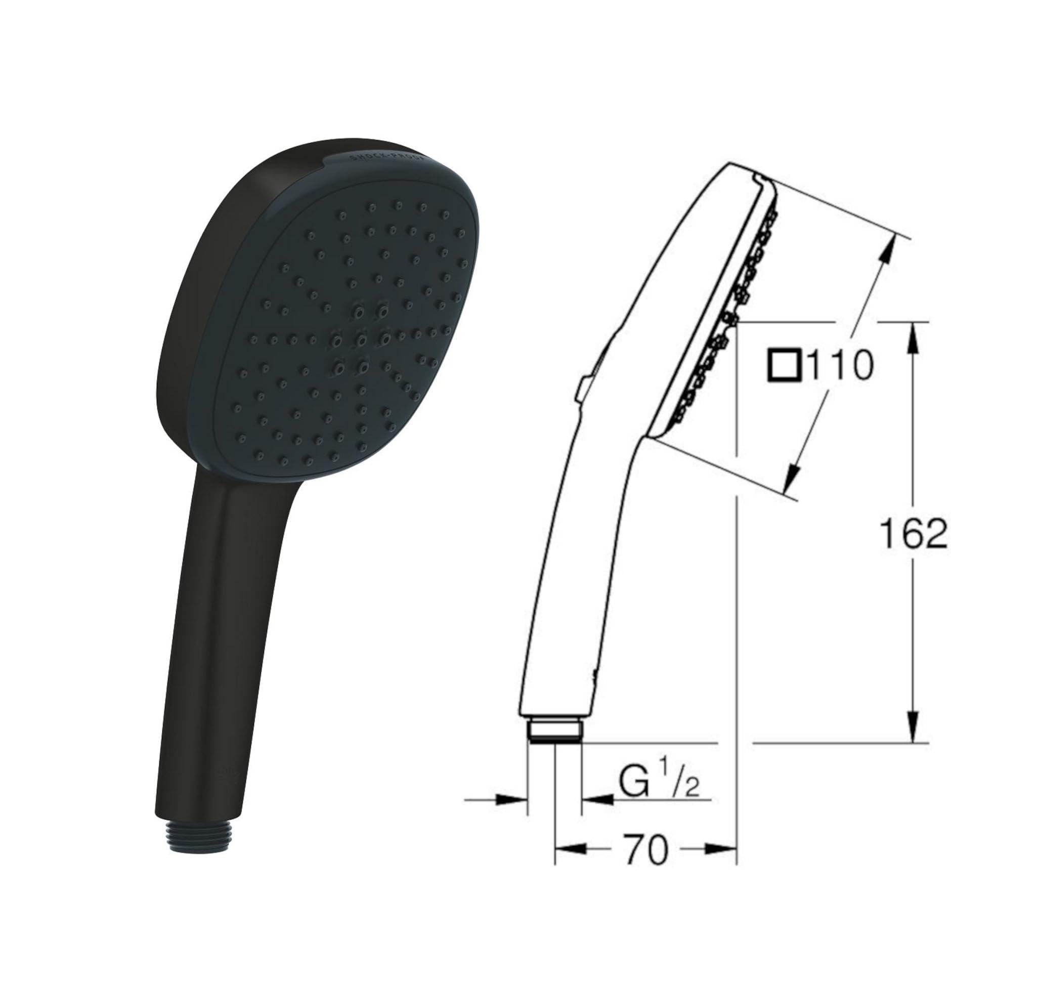 Grohe Duschsystem mit Unterputz Duscharmatur von Grohe Cubeo Regendusche mit Armatur, Duschkopf eckig, Wandarm Dusch-SET GSK11 schwarz matt