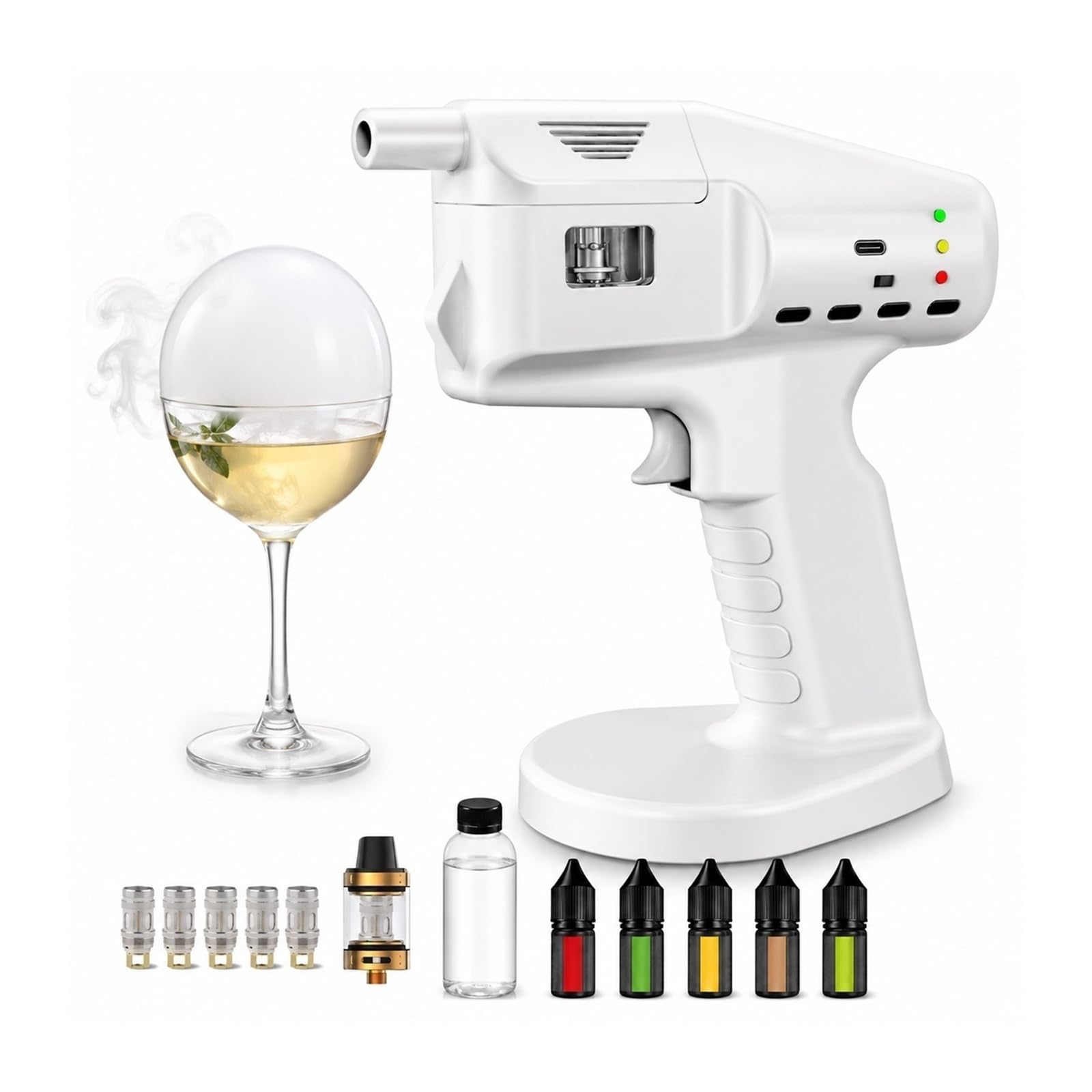 Zestaw do Wędzenia Koktajli Pistolet do Baniek Smoke Bubble Gun do Drinków Kuchni Molekularnej Profesjonalny Generator Dymu Barmański Prezent dla Niego | White