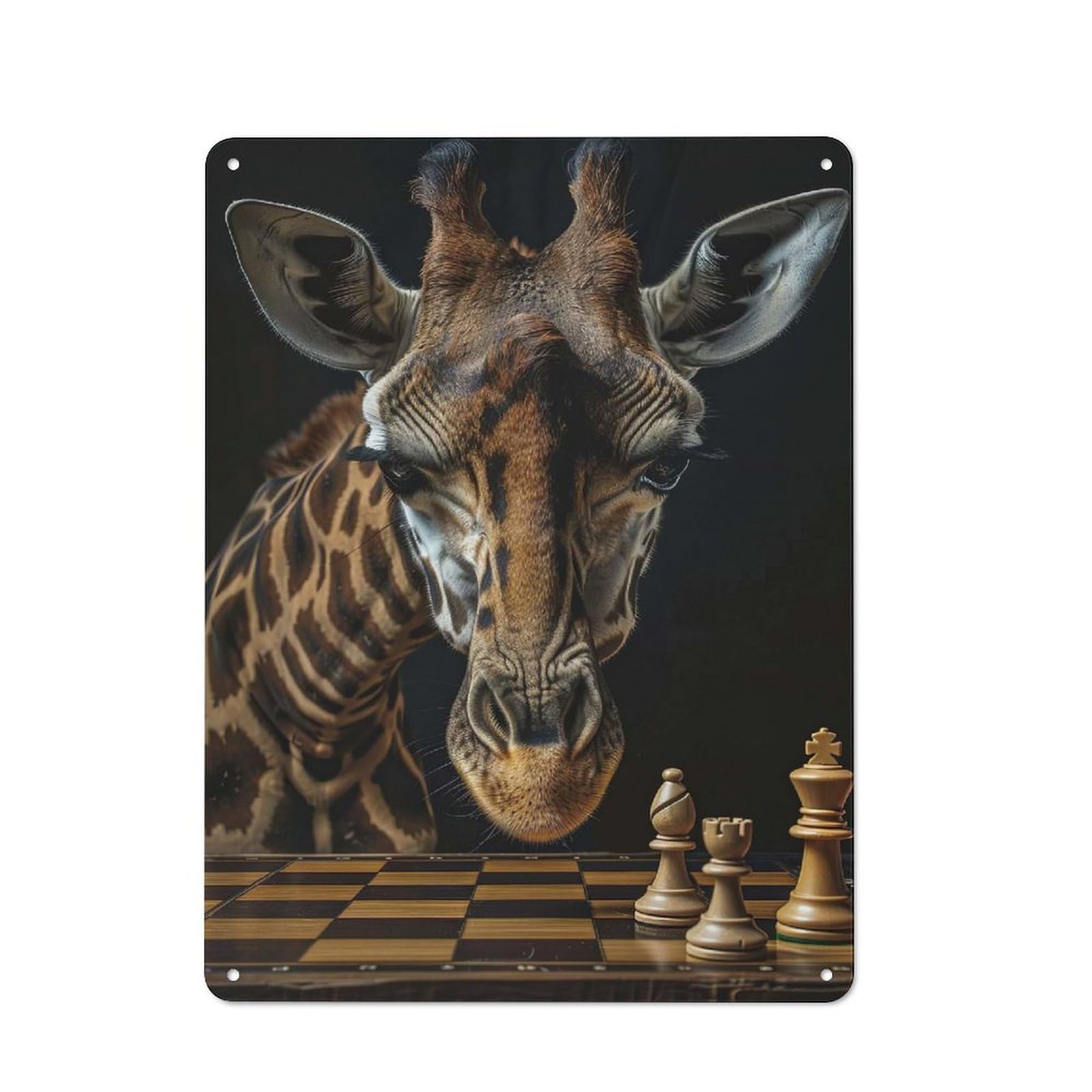 Junmoney Giraffe Chess Tin Wall Plaque 40X30cm With For Workshop Wall, Suited To Workshop Decor Fans, For Retro Home Interiors