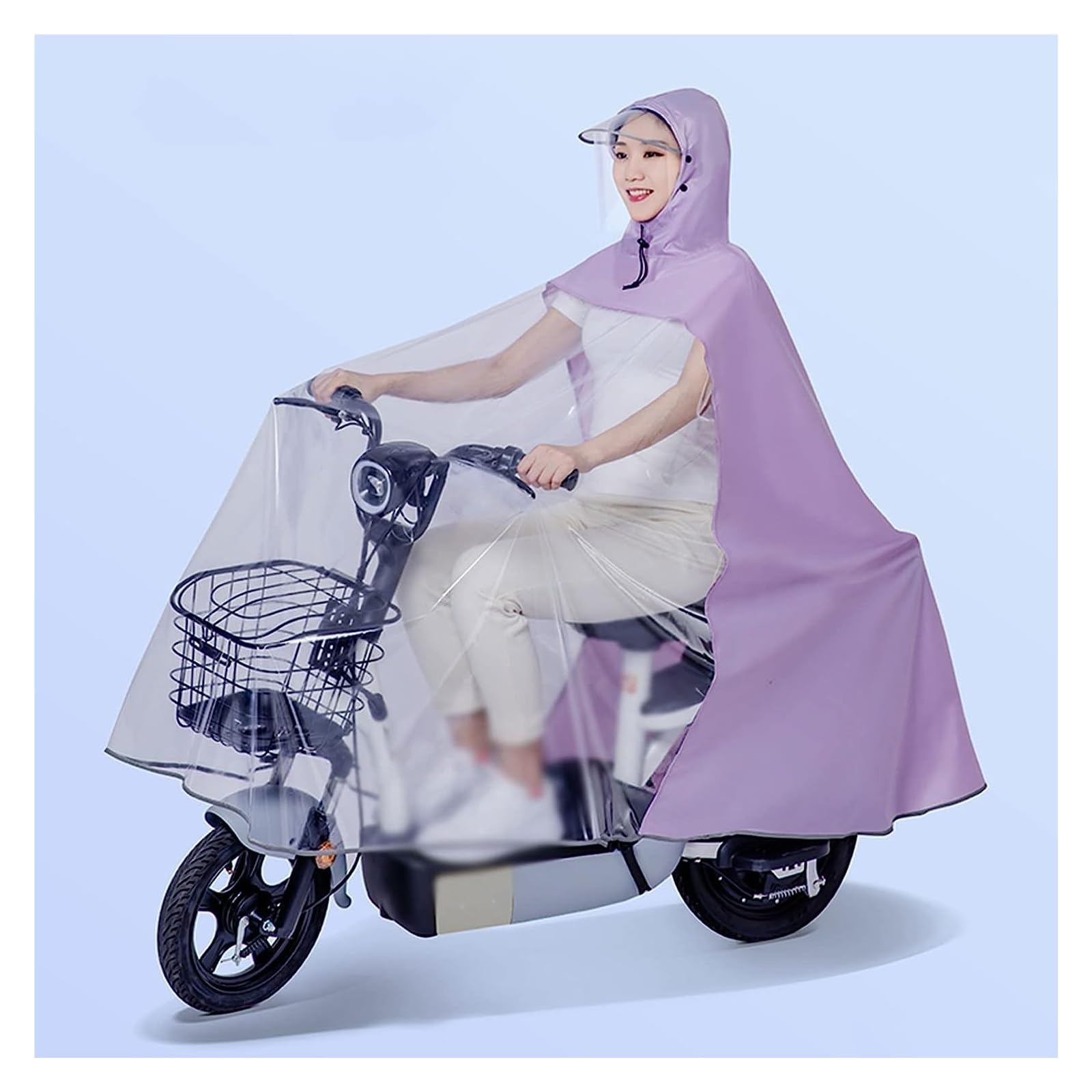 Rowerowy płaszcz przeciwdeszczowy, wodoodporne poncho, skuter elektryczny Poncho Motocykl Przezroczysta długa, wodoodporna peleryna przeciwdeszczowa z paskami odblaskowymi, różowy, 4XL (kolor: niebies
