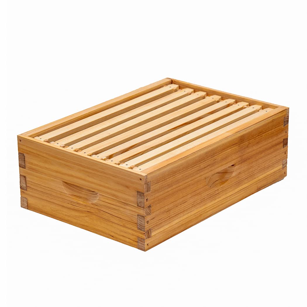 Honey Lake 8 Frame Beehive Medium Super Box, Langstroth Beeswax Coated Bee Hive Super Box with Frames and Waxed Foundations for Beginners Beekeepers (Unassembled)