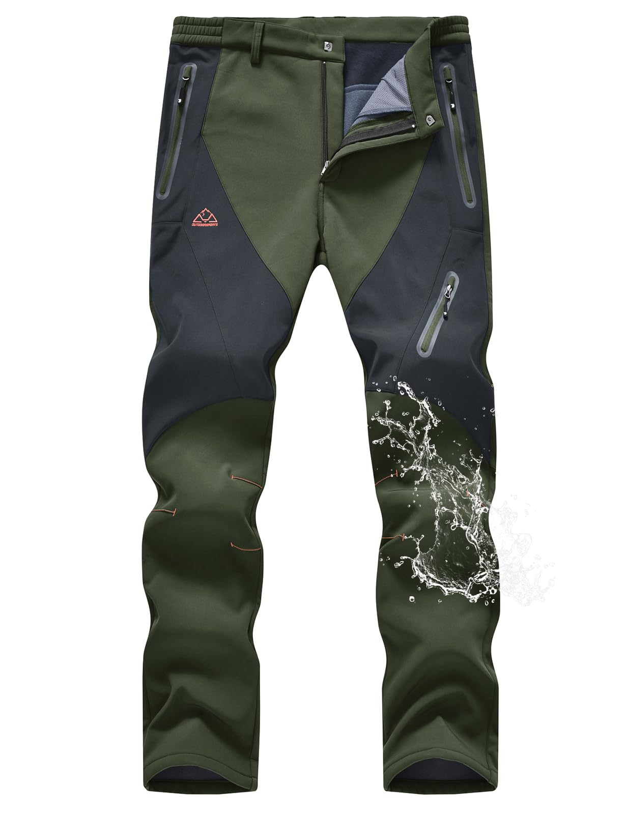 TBMPOY Men's Snow Pants Fleece Lined Hiking Winter Waterproof Softshell Ski Outdoor Insulated Climbing Pants Zipper Pockets
