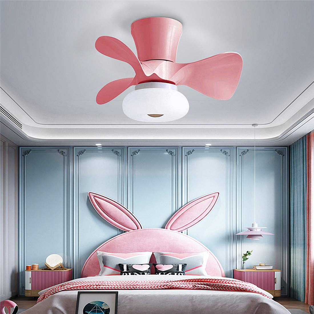 HXYSXHJUO Kids Small Ceiling Fan with Light Reversible 6 Speeds Bedroom LED Dimmable Remote Control Modern Living Room Quiet Timer Φ55cm-Pink