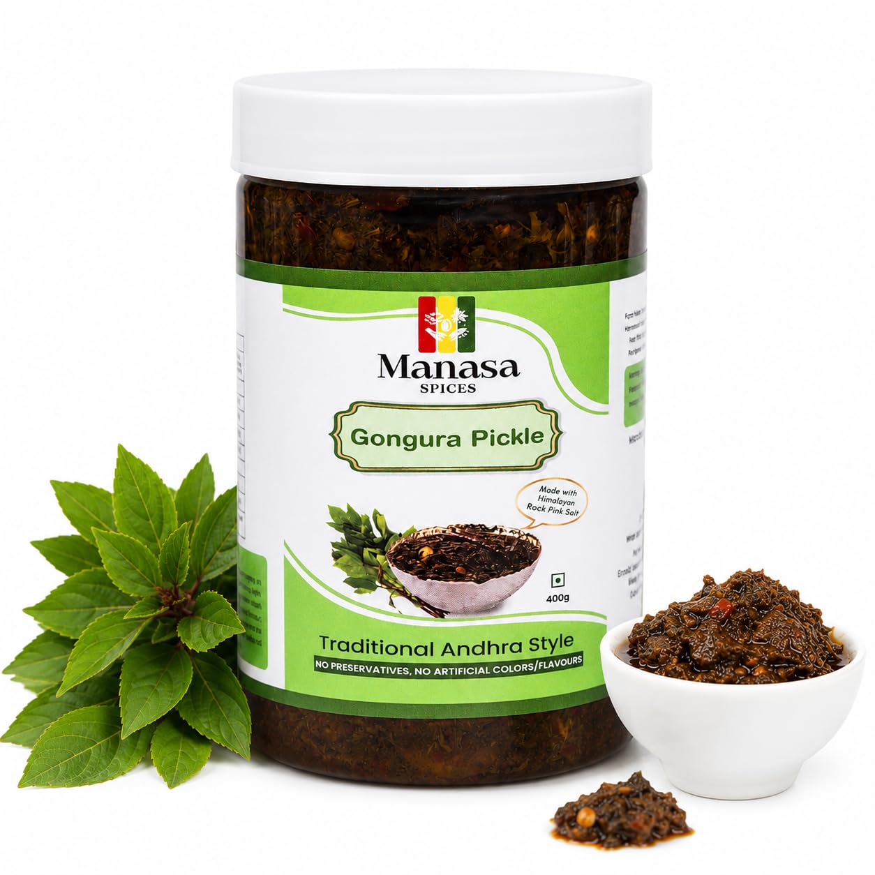 Manasa Traditional Andhra Gongura Pickle - 400g ,Specially Made with Himalayan Rock Pink Salt| No Preservatives |No Artificial Flavours | No Artificial Colours | Farm Grown Natural Raw Mangoes + Guntur Red Chilli Powder + Cold Pressed Groundnut Oil .-image-15