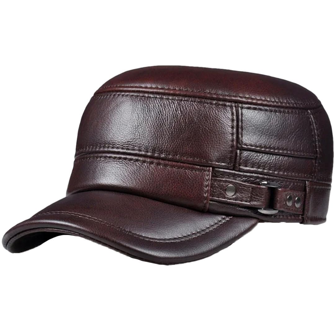 Gorra de invierno para hombre, de piel auténtica, estilo militar, elegante, estilo británico, vintage, de piel de vaca, cálida