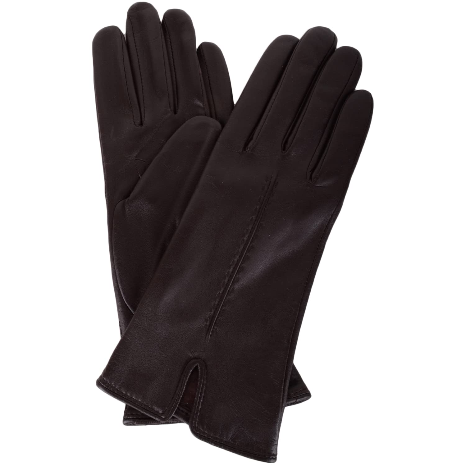 SNUGRUGS Womens Soft Leather Winter Glove with Single Point Stitch Detail, Brown, Large (7.5")