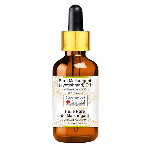 Greenwood Essential Aceite puro de Malkangani (MalkangniJyotishmati) (Celastrus paniculatus) con cuentagotas de vidrio prensado en frío 3.4 fl oz