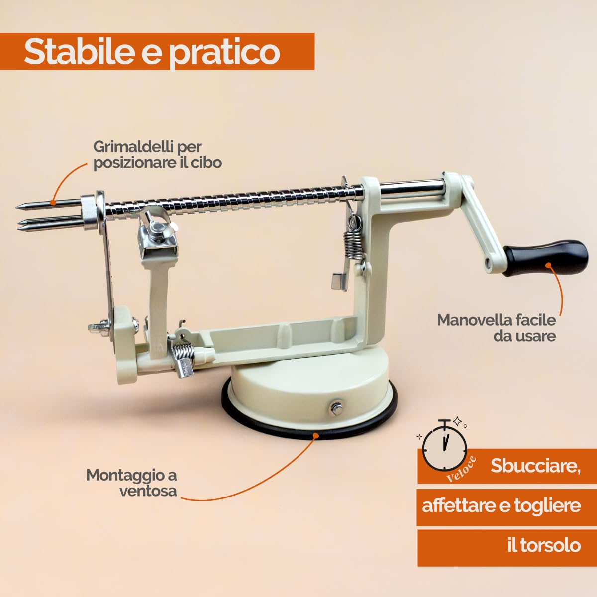 Linxor - Sbucciatore di mele e pere, 3 in 1, sbuccia, affetta, torsola, con ventosa - Vari colori