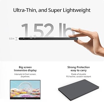 MNN Portable Monitor 15.6inch FHD 1080P 60Hz USB C HDMI Gaming Ultra-Slim IPS Display w/Smart Cover & Speakers,HDR Plug&Play, External Monitor for Laptop PC Phone Mac (15.6'' 1080P)