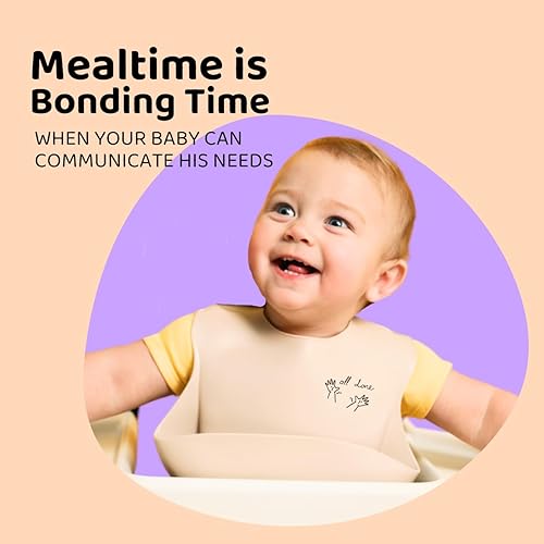 Miniatura 3 de APLAINR Babero de lenguaje de señas para bebé, baberos de silicona para bebés, gráficos ASL, atrapador de alimentos, ajustable, impermeable, suave,