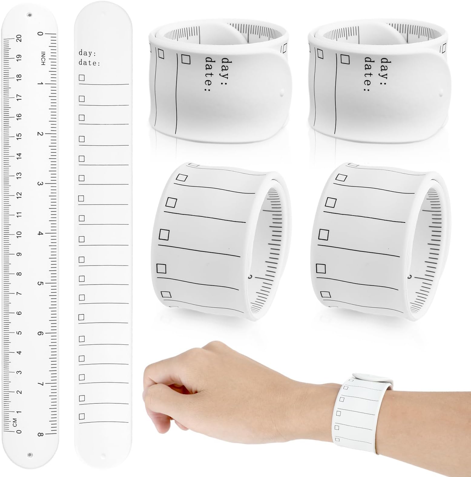 Memo Wrist Band, 6 Pieces to Do List Slap Bracelets Silicone Reusable Erasable Wrist Band Waterproof Writable Erasable Strap Wearable Memo Watchband for Daily Planner, Study Task, Memo Pad