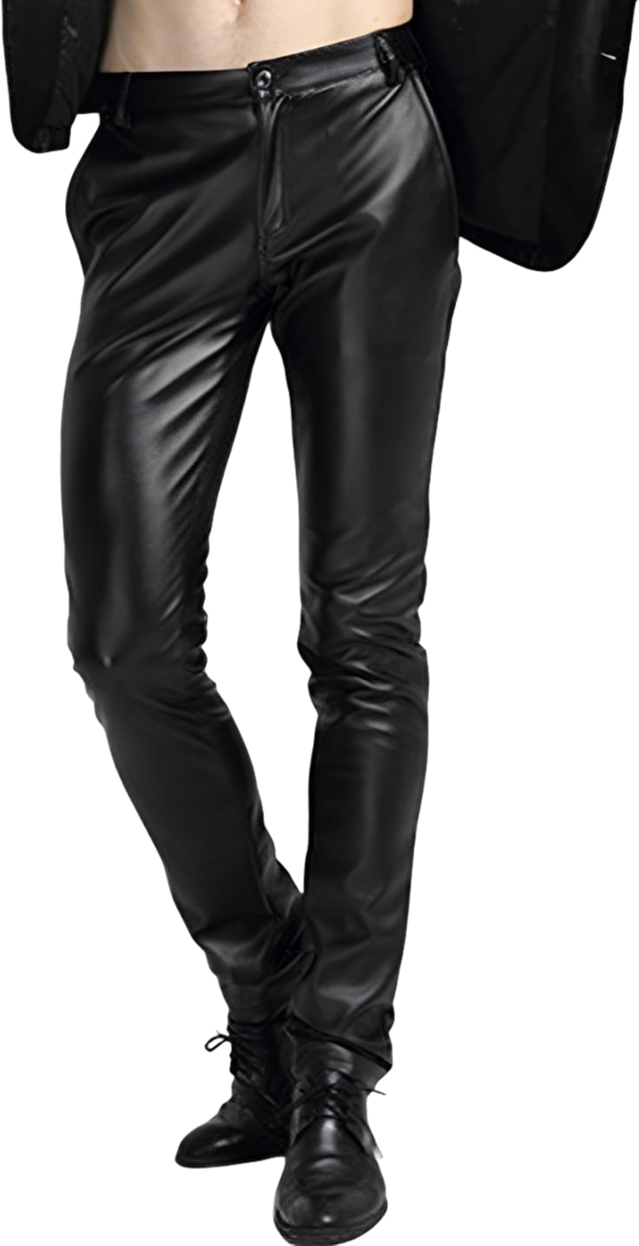 Men's Faux Leather Pants Skinny Straight Leg Tapered Motorcycle Biker Pants PU Stretchy Trousers Streetwear