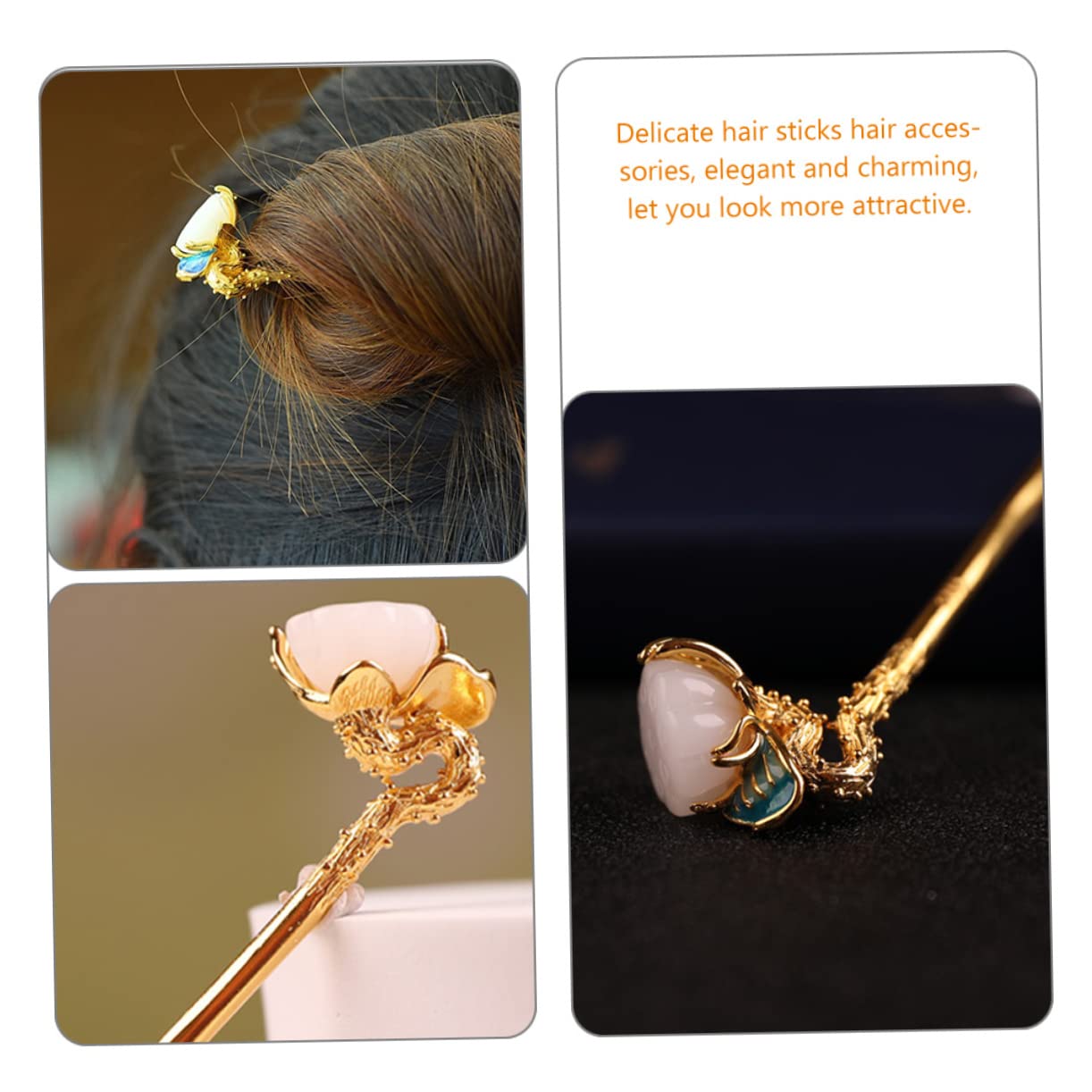 POPETPOP 5stücke Vintage Chinesischer Haarschmuck Mit Blumen-design Retro Haarstab Für Hochsteckfrisuren Dekorative Haarnadel Für Besondere Anlässe Handgefertigt