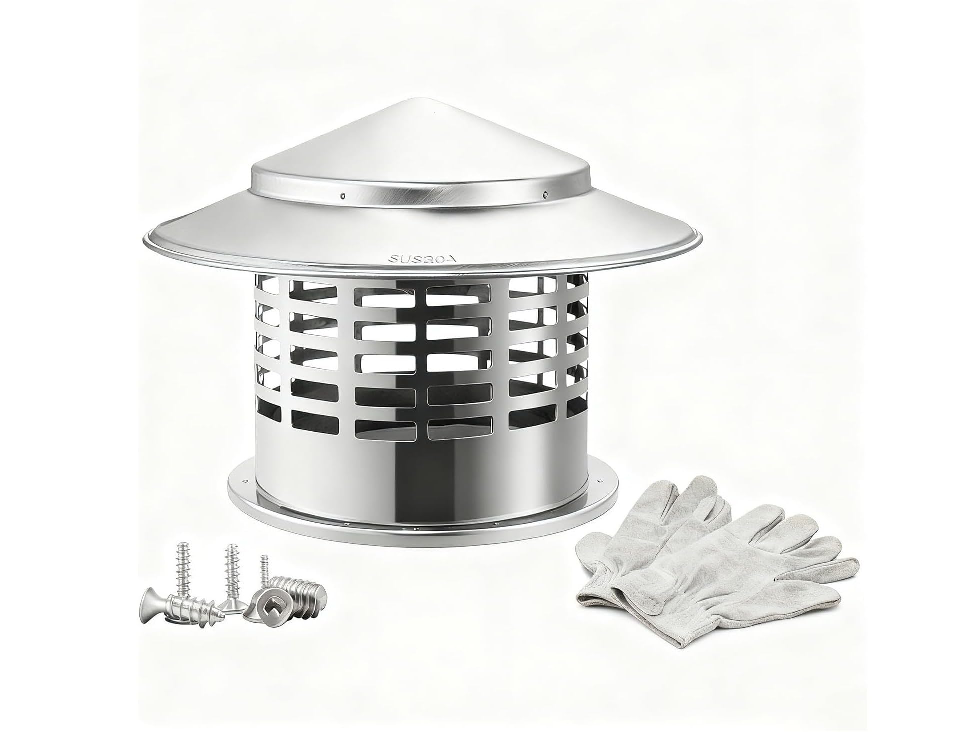 304 Stainless Steel Round Chimney Cap, Adjustable Tapered Top Chimney Cap with Screen(6.3 in)