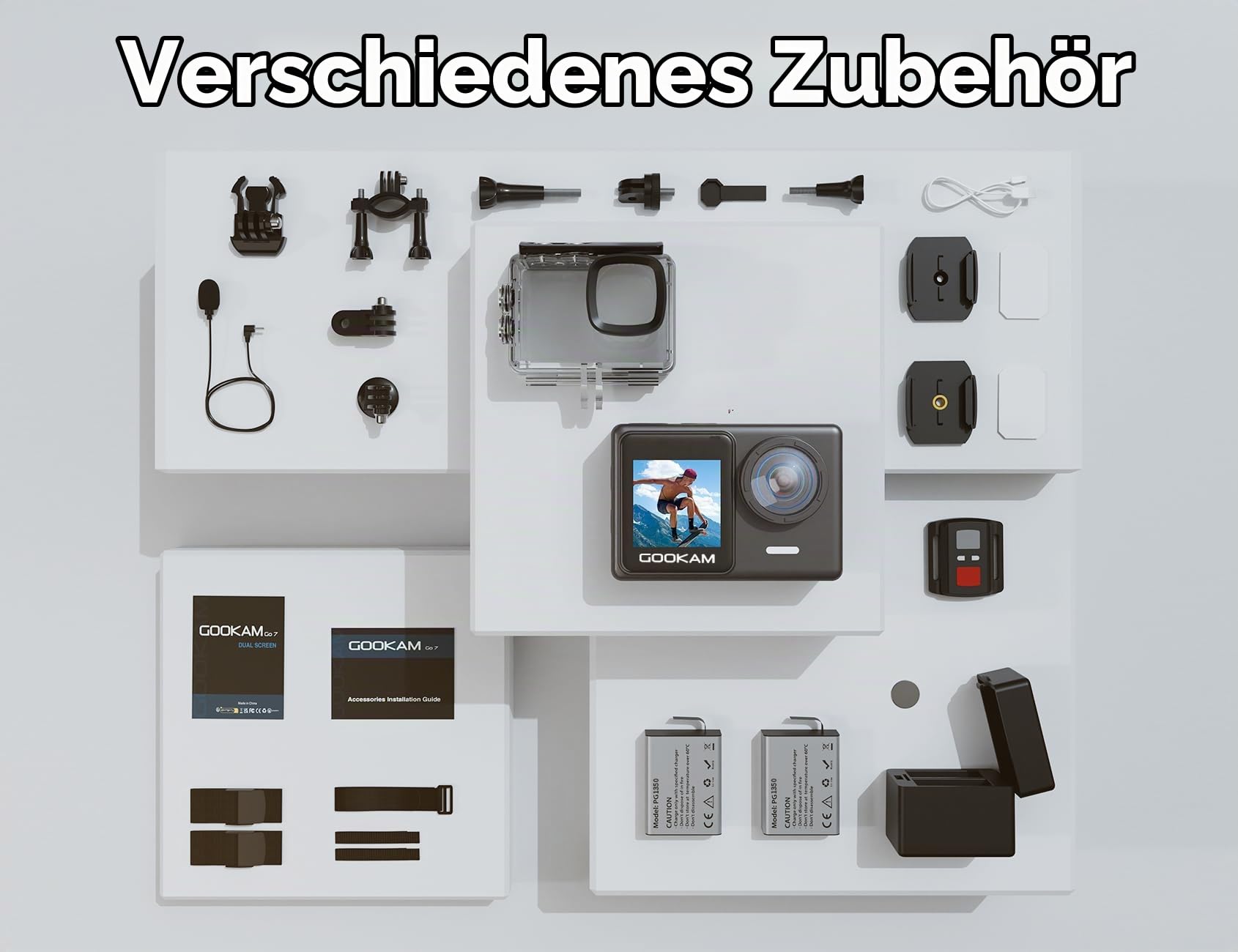 GO7 Action Cam 4K Dual Touchscreen Unterwasserkamera 40M mit 2.4G Fernbedienung EIS Anti-Shake 170° Weitwinkel WiFi tragbar Helmkamera mit Microphone 2 * 1350mAh Akkus
