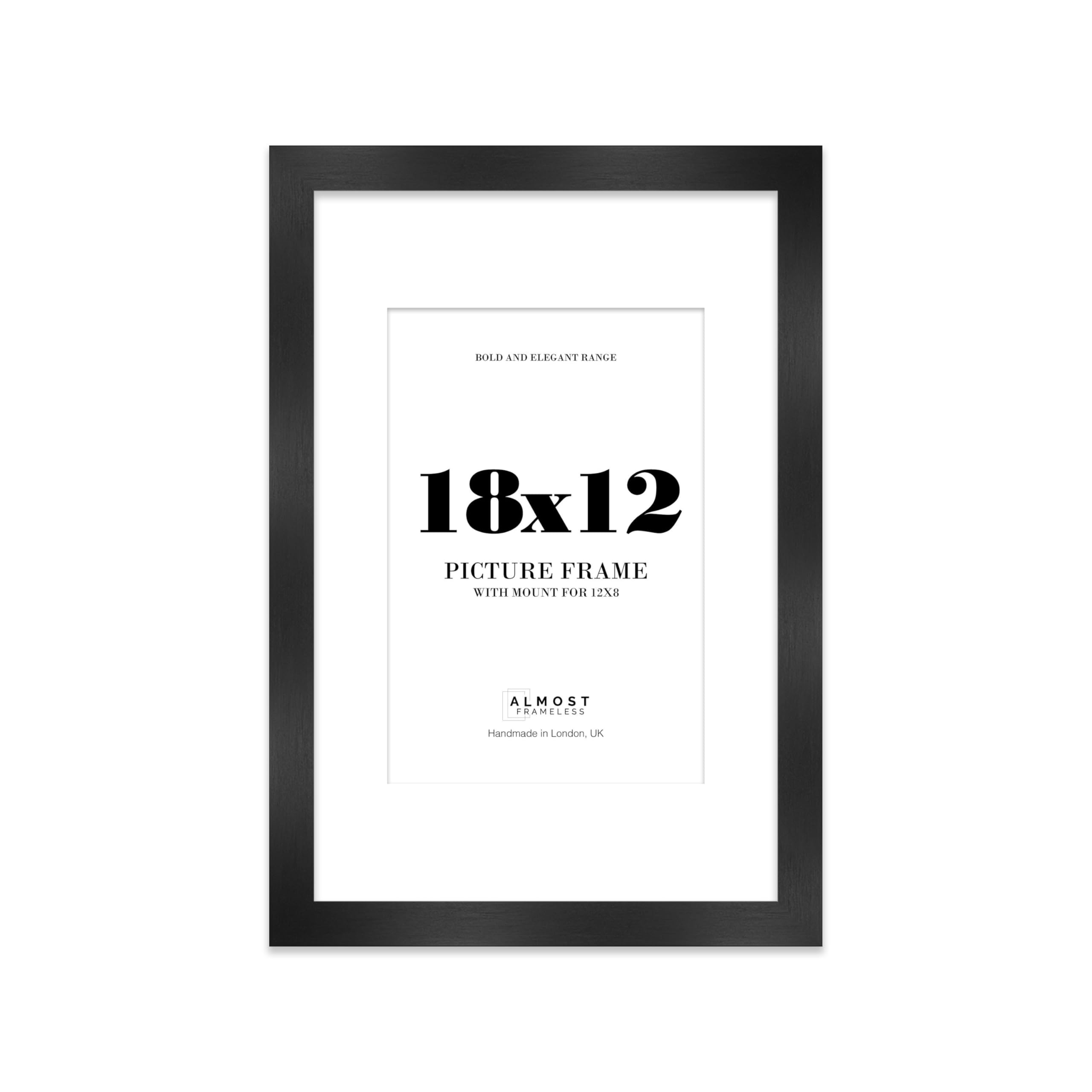 18x12 Black Frame With Mount for 12x8 Pictures 28mm Edge Portrait and Landscape Display with Wall Hooks, 1 Pack