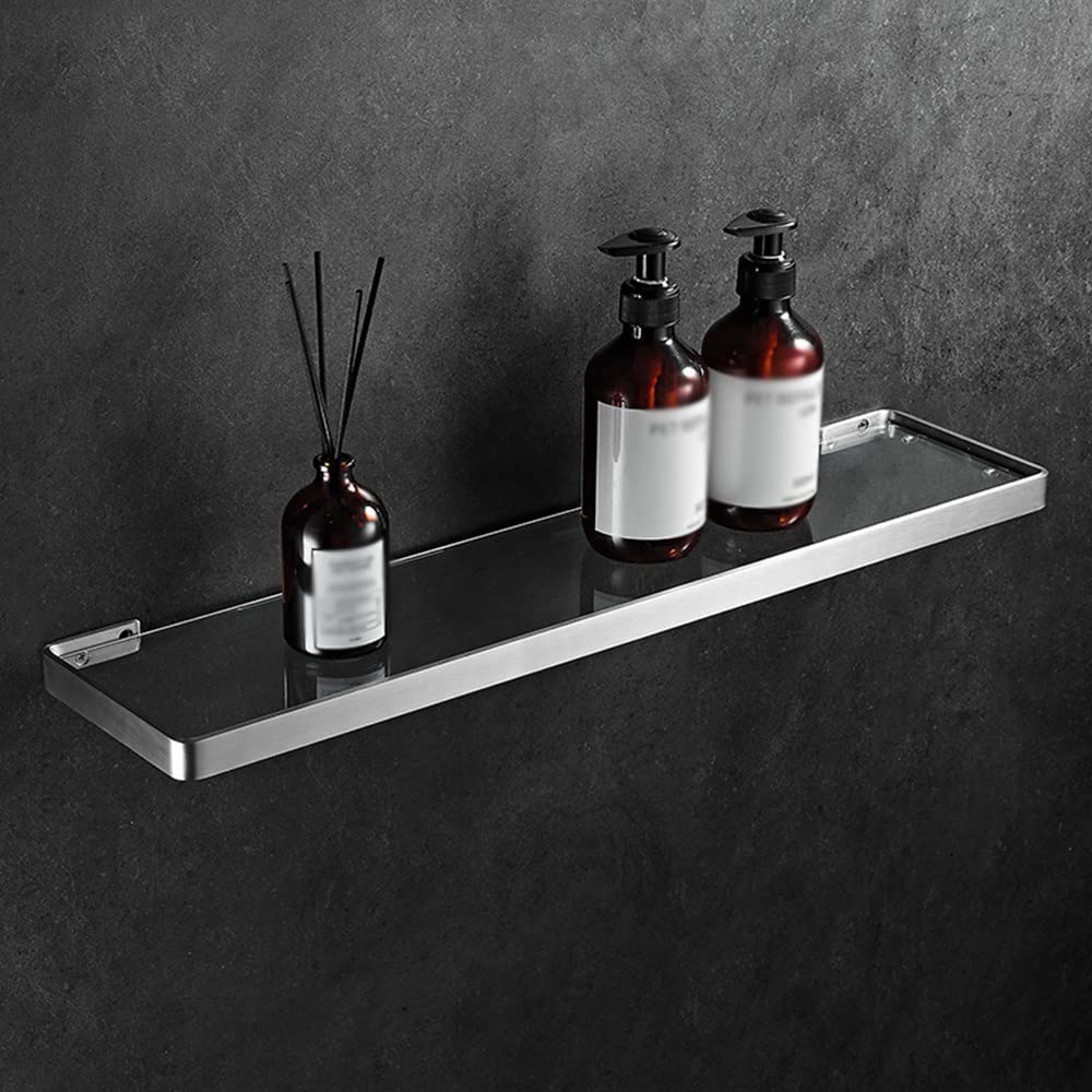 SDGBCXD bathroom shelves, Multifunctional Glass Shower Caddy & Cosmetics Storage Rack - Floating Spice Kitchen Shelves Black(Black,45Cm)