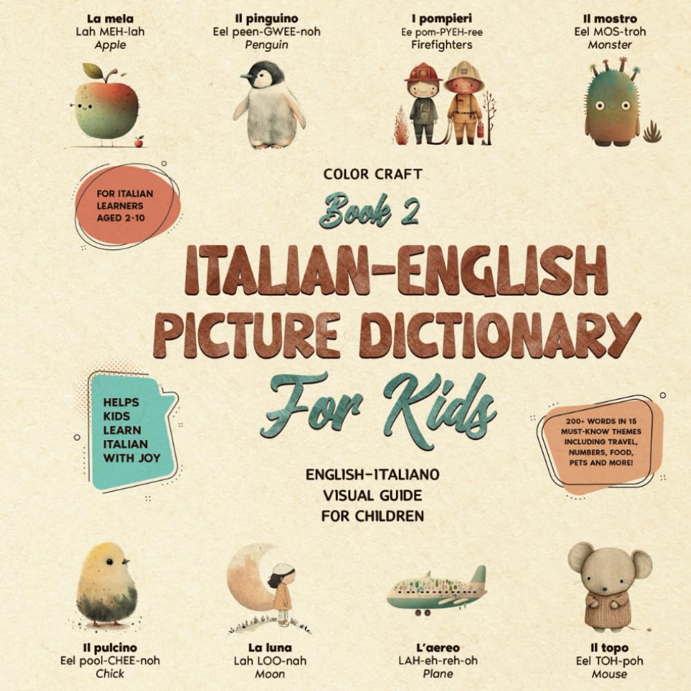 Italian-English Picture Dictionary: Illustrated Bilingual Book For Kids to Learn Italian Quickly and Easily: A Bilingual Visual Guide For Children (Kids' Language Learning Books)